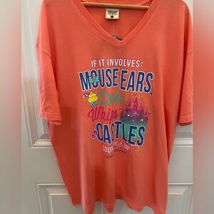Jadelynn Brooke Coral Colored Disney V-Neck Tee NWT Size XL